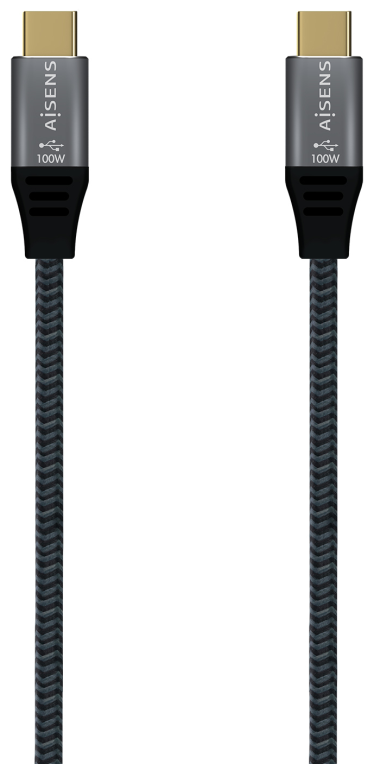 AISENS Cable USB 2.0 Aluminio 5A 100W E-Mark, USB-C/M-USB-C/M, Gris, 2.0M