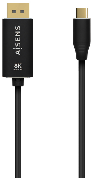 AISENS Cable Conversor Aluminio USB-C a Displayport 8K@60Hz, USB-C/M-DP/M, Negro, 0.8M
