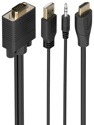 AISENS Cable Conversor SVGA+Audio a HDMI, SVGA/M+Jack 3.5/M+USB-A/M-HDMI A/M, Negro, 1.0m