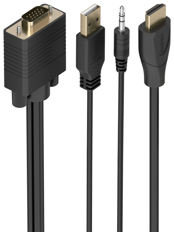 AISENS Cable Conversor SVGA+Audio a HDMI, SVGA/M+Jack 3.5/M+USB-A/M-HDMI A/M, Negro, 1.0m