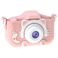 Cámara Digital Para Niños K1C Versión Mejorada 600mAh Funda Gato Rosa