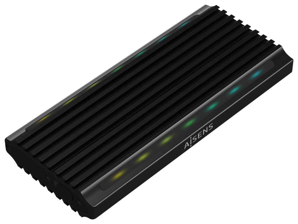 AISENS Caja Externa M.2 RGB Gaming ASM2-RGB012B SATA/NVMe A USB3.1 Gen2, Negra
