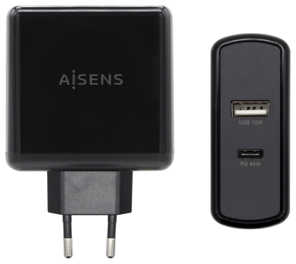 AISENS ASCH-2PD45A-BK cargador de dispositivo móvil GPS, Mando para videojuegos, MP3, MP4, Teléfono móvil, Portátil, Smartphone, Tableta Negro Corriente alterna Carga rápida Interior