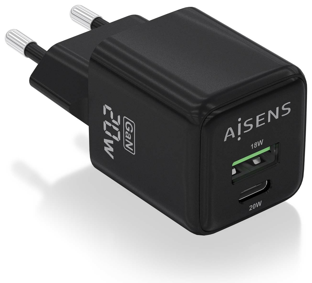 AISENS ASCH-20W2P011-BK cargador de dispositivo móvil Universal Corriente alterna Carga rápida Interior