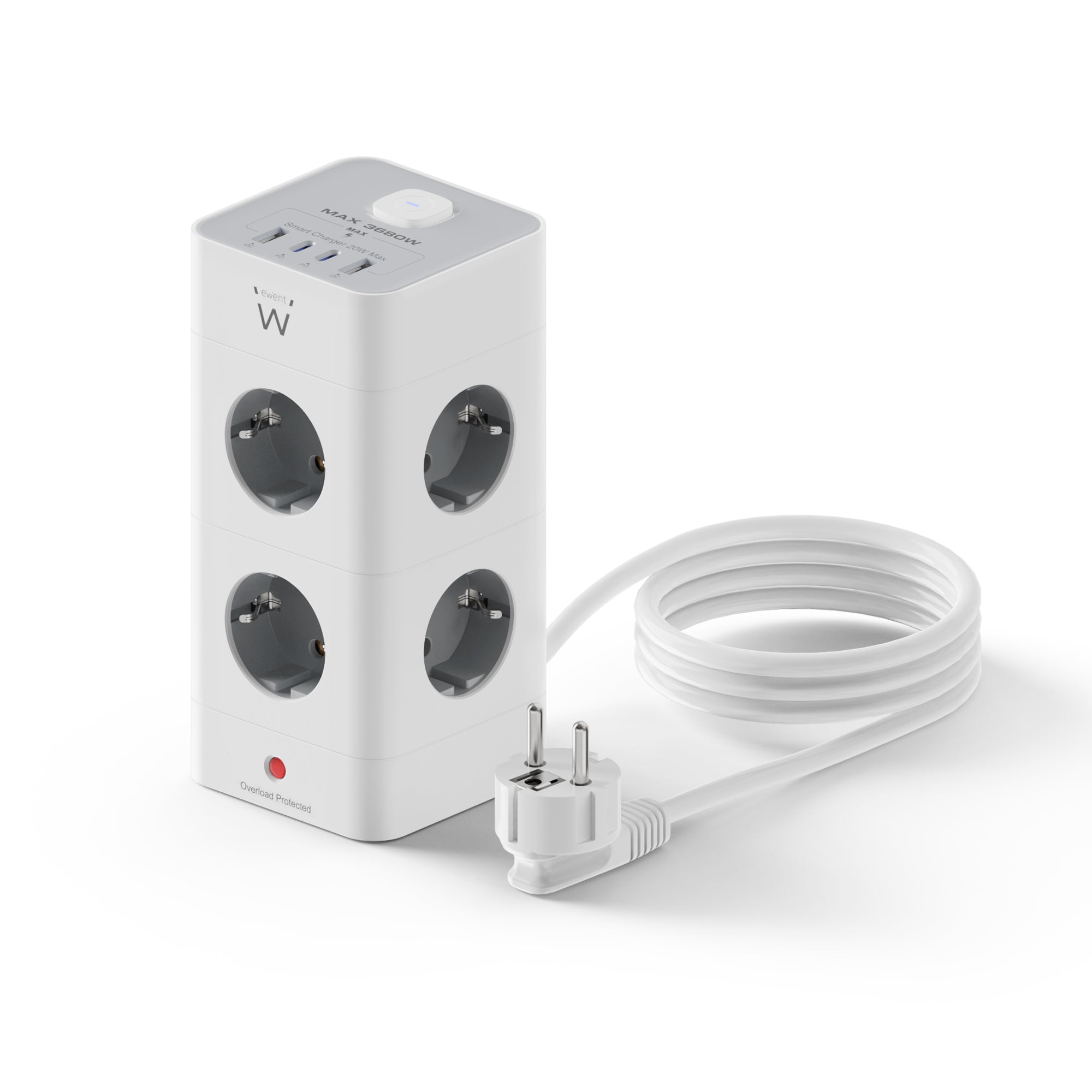 EW3864 base múltiple 2 m 8 salidas AC Interior Gris, Blanco