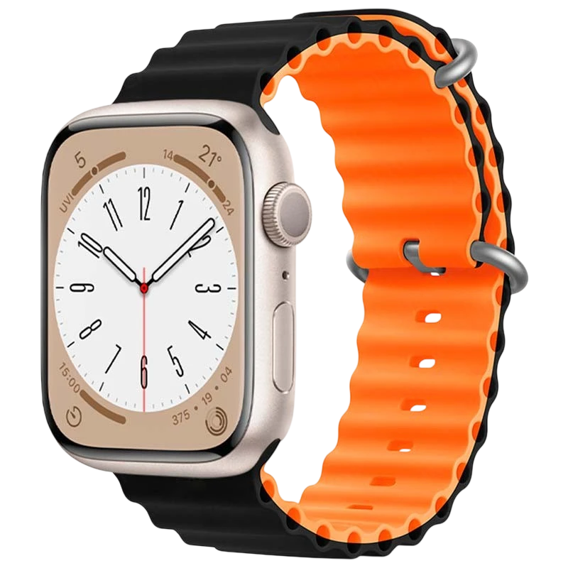 Correa Apple Watch 42/44/45/49mm Wave Negro+Naranja
