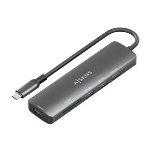 USB-C Dock 6 en 1, USB-C A, 1x HDMI, 3x USB-A, 1x SD, 1x MicroSD, Gris, 15cm