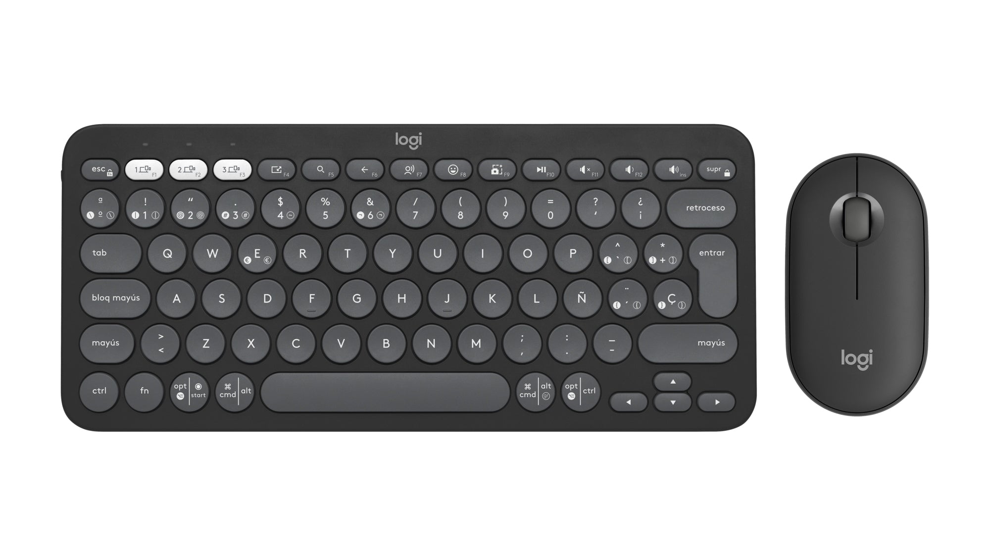 920-012227 teclado Ratón incluido Universal RF Wireless + Bluetooth QWERTY Español Grafito