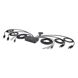 Switch Conmutador Cable KVM de 2 Puertos para 2 Monitores DisplayPort - 4K 60Hz - Cables Integrados de 1,5m USB-A/DisplayPort/Audio - Alimentado por el Bus