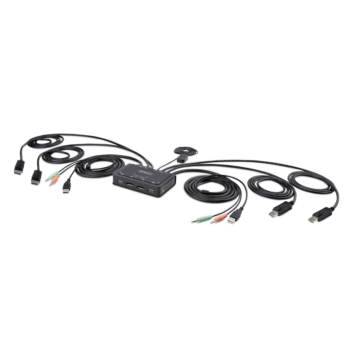 Switch Conmutador Cable KVM de 2 Puertos para 2 Monitores DisplayPort - 4K 60Hz - Cables Integrados de 1,5m USB-A/DisplayPort/Audio - Alimentado por el Bus