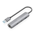 USB3.0 Dock USB-A A Ethernet Gigabit + Hub 2xUSB-C+1xUSB-A, Gris, 15cm