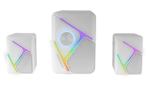 MS-H21, Altavoces Gaming RGB 2.1 y Subwoofer 35W, Sistema Drivers Invertidos 3D Surround, Altavoces Compactos con Iluminación Dinámica RGB, Alimentación USB y Conector Jack 3.5mm, Blanco