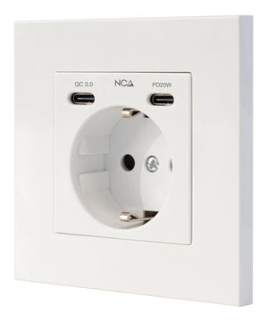 Base de enchufe de pared tipo schuko con 2 USB-C PD - Max. 3.4A, Blanco