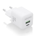 Cargador GaN 20W, 1xUSB-C PD3.0 QC4.0, 1xUSB-A QC3.0, Blanco