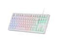 MK023, Teclado Gaming TKL, Tecnología Híbrida H-Mech, Iluminación FRGB Rainbow, Anti-ghosting, Compatibilidad Universal, Blanco, Idioma Español