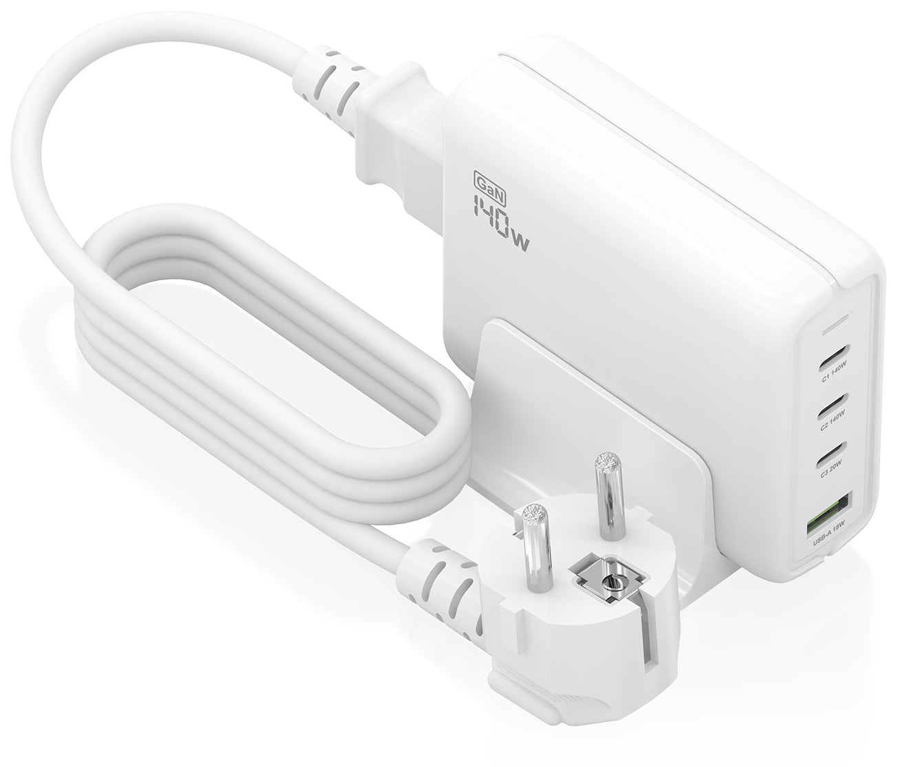 Cargador Sobremesa GaN 140W, 3x USB-C PD3.1 QC4.0 QC5.0, 1x USB-A QC3.0, Blanco
