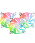 MF-3A, Kit 3x Ventiladores FDB Ultrasilenciosos 120mm, Iluminación ARGB Rainbow 360º Sin Marco, Ventialdores 3en1 con Compatibilidad Total ARGB, Doble Conector ARGB Macho + Hembra, Blanco