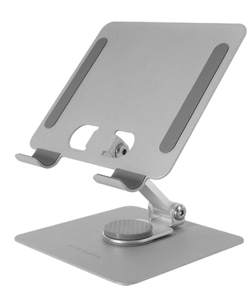 MA-RST, Soporte para Tablet y Convertibles 2en1 hasta 13", Giratorio 360º + Ajustable en Altura y Ángulo 180º, Soporte Tablet Plegable de Acero Liviano, Antideslizante, Gris Plateado