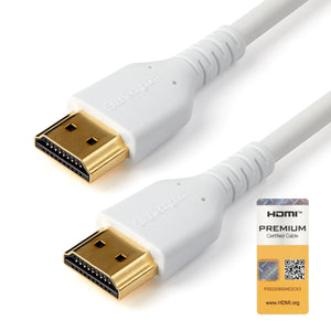 Cable HDMI 2.0 Certificado Premium de Alta Velocidad con Ethernet de 2m - Delgado - UHD 4K 60Hz - con Fibra de Aramida - HDMI 2.0 - TPE - para Monitores y TV - Blanco