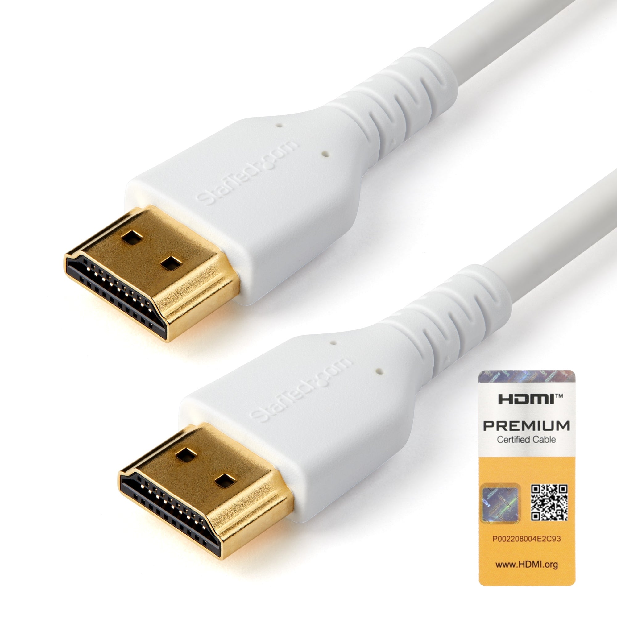 Cable HDMI 2.0 Certificado Premium de Alta Velocidad con Ethernet de 1m - Delgado - UHD 4K 60Hz - con Fibra de Aramida - HDMI 2.0 - TPE - para Monitores y TV - Blanco