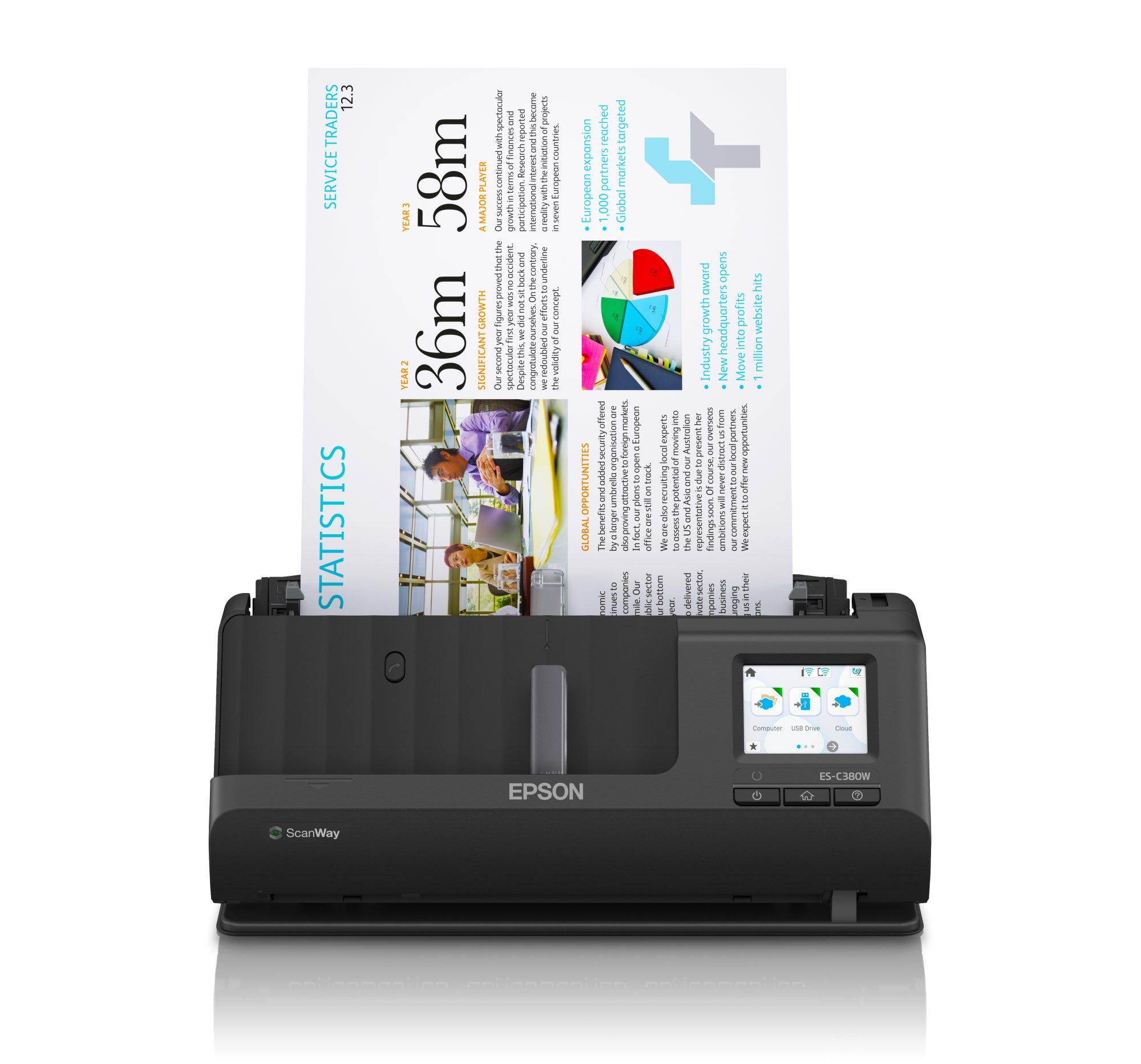 ES-C380W ADF + escáner alimentado por hojas 600 x 600 DPI A4 Negro