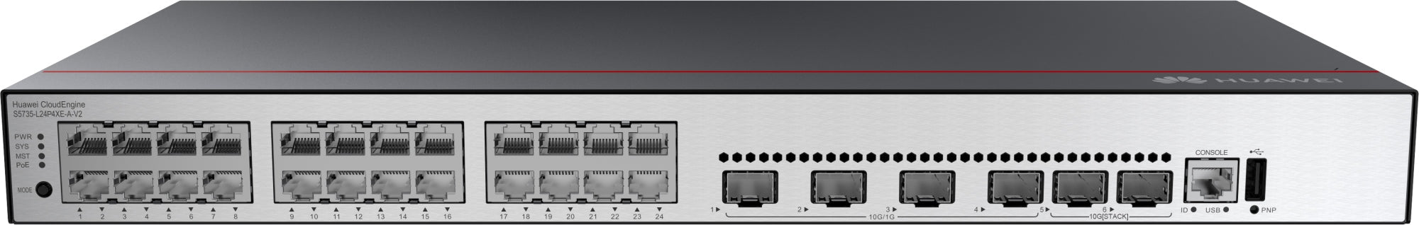CloudEngine S5735-L24P4XE-A-V2 Gestionado L3 Gigabit Ethernet (10/100/1000) Energía sobre Ethernet (PoE) 1U Negro, Plata