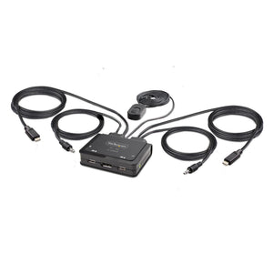 Cable Switch KVM USB-C de 2 Puertos - 4K60 - DisplayPort - Cables Integrados de 1,2m USB-C/Audio - Alimentado por el Bus - Conmutado por Teclas de Acceso Rápido