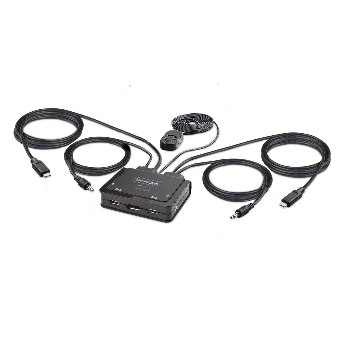 Cable Switch KVM USB-C de 2 Puertos - 4K60 - DisplayPort - Cables Integrados de 1,2m USB-C/Audio - Alimentado por el Bus - Conmutado por Teclas de Acceso Rápido