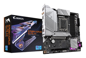 B760M AORUS ELITE AX Placa Base - Compatible con procesadores Intel Core de 14ª generación, VRM digital de 12*+1+1 fases, hasta 7800MHz DDR5 (OC), 2x PCIe 4.0 M.2, Wi-Fi 6E, 2.5GbE LAN, USB 3.2 Gen 2