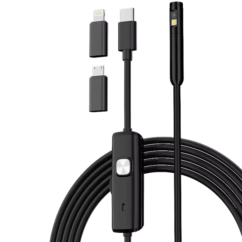 Endoscopio 8mm Dual Lens (Lightning/USB-C/MicroUSB) – Hard Cable – 3.5 m