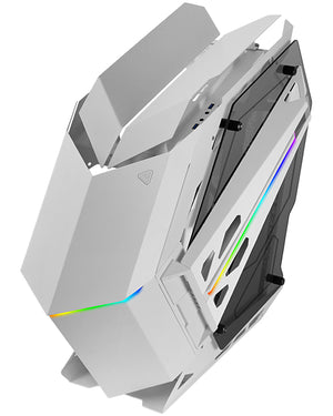 MC-TITAN, Caja Gaming RGB XXL ATX, Doble Tira LED e Iluminación Frontal ARGB, Hub Iluminación + Mando a Distancia, Compatible con Placas Base ARGB, Soporte Refrigeración Líquida, Blanco