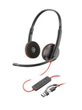 Auriculares Poly Blackwire 3225 estéreo USB-C + conector de 3,5 mm + adaptador USB-C/A (paquete)