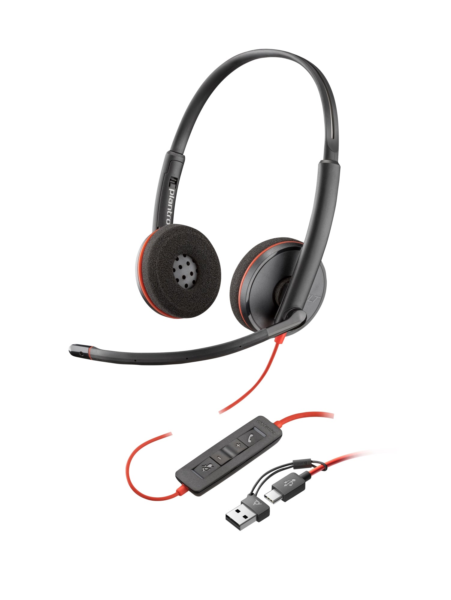 Auriculares Poly Blackwire 3220 estéreo USB-C negro + adaptador USB-C/A (paquete)