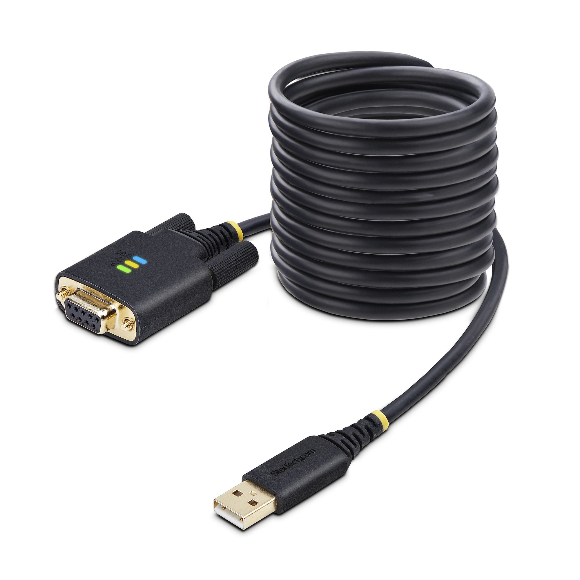Cable Adaptador USB a Serie de Módem Nulo de 3m - Retención COM - Tornillos Intercambiables DB9 - USB a RS232 - Serial - USB a DB9 - FTDI - ESD de Nivel 4 - Fabricación Resistente con TPE