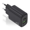 Cargador GaN 25W, 1xUSB-C PD3.0, 1xUSB-A QC3.0, Negro
