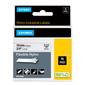 Rhino etiquetas industriales de nylon flexible | 19 mm x 3,5 m | de color negro sobre fondo blanco