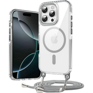 Funda Magnética con Colgante Desmontable para iPhone 16 Pro Max Plata