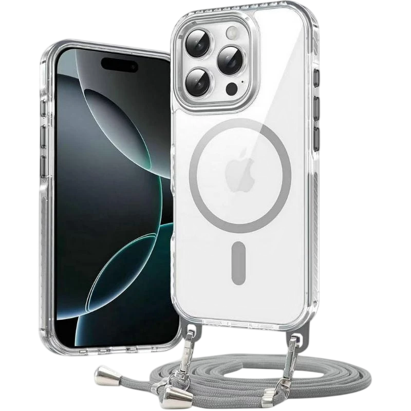 Funda Magnética con Colgante Desmontable para iPhone 16 Pro Max Plata