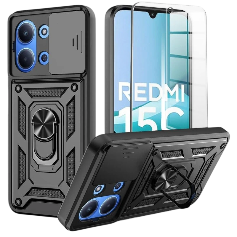 Funda Armadura Militar Magnética para Xiaomi Redmi 15C 4G/5G con Protección de Cámara y Anillo Soporte