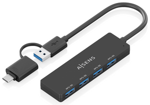 AISENS Hub USB 3.1 USB-C USB-A, USB-C/M+USB-A/M-4xTIPO A/H, Negro, 15cm