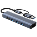 Hub USB BYL-2208 5 en 2 USB 3.0+Tipo-C/RJ45 (Gigabit)+USB 3.0+2.0 Gris