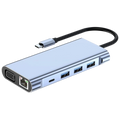 Hub BYL-2310 11-en-1 USB Tipo-C a HDMI/USB 3.0/RJ45/USB Tipo C/PD/3.5mm Negro