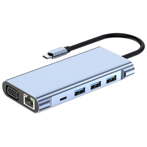 Hub BYL-2310 11-en-1 USB Tipo-C a HDMI/USB 3.0/RJ45/USB Tipo C/PD/3.5mm Negro