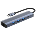 Hub USB BYL-2302 5 en 1 USB Tipo-C/USB 3.0+Tipo C 100W+RJ45 Gris