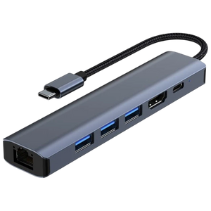 Hub 2210 6 en 1 USB Tipo-C a USB 3.2/HDMI/USB Tipo C Negro