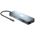 Hub BYL-2309 11 en 1 USB Tipo-C a HDMI/microUSB/VGA/RJ45/USB3.2/Jack 3.5mm/USB Tipo C 100W Plata