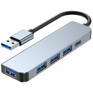 Hub USB BYL-2301U 5 en 1 USB Tipo C+USB 3.0 Plata