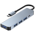 Hub USB 2301T 5 en 1 USB Tipo C+USB 3.0 Plata