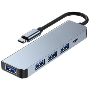 2301T 5 en 1 USB Tipo C+USB 3.0 Plata Hub USB