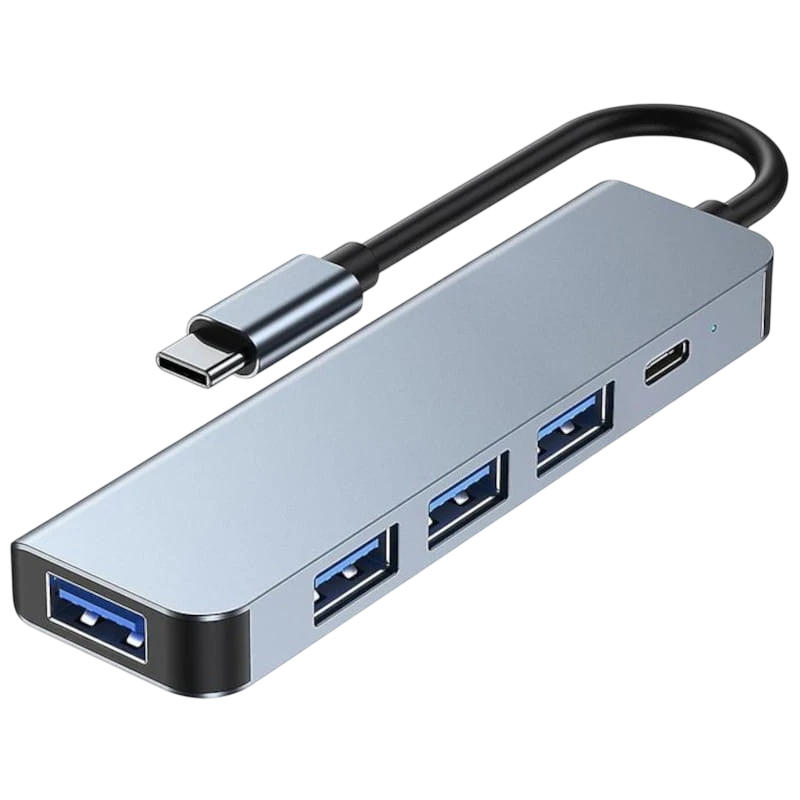 2301T 5 en 1 USB Tipo C+USB 3.0 Plata Hub USB